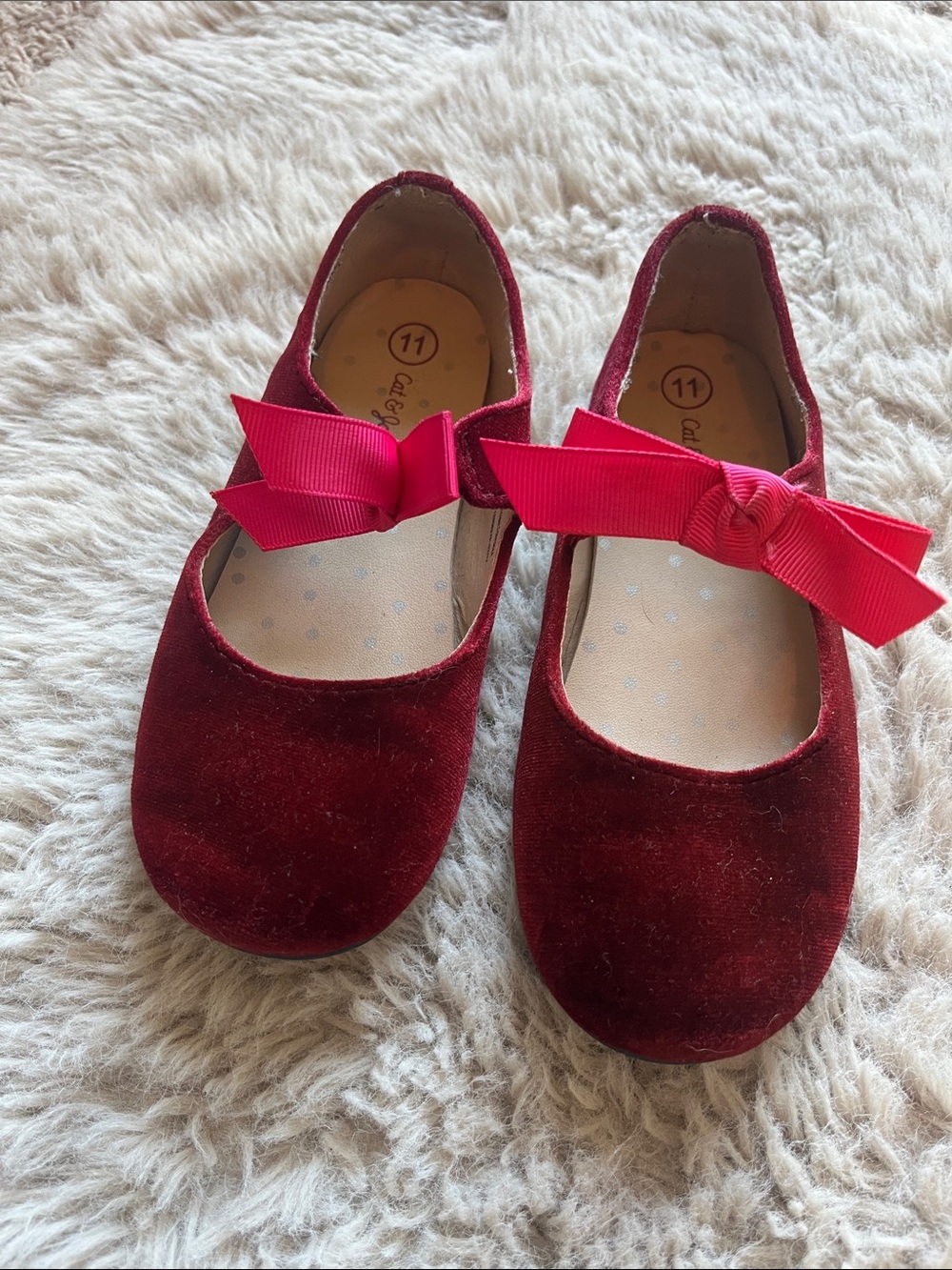 Cat & Jack Red Velvet Mary Jane Flats with Bow